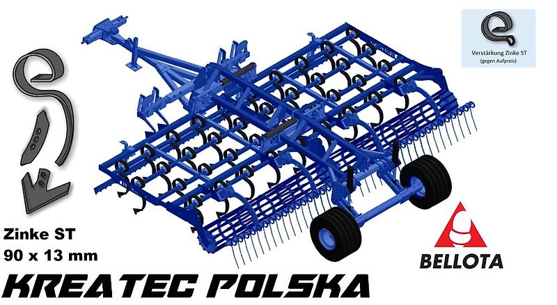 Rolmako Grubber universal / Universalgrubber U 497 halb-gehängte Version für Saatbettbereitung und Stoppelbearbeitung mit Zinken ST (Feder 90x13 mm) von 3 m bis 6 m